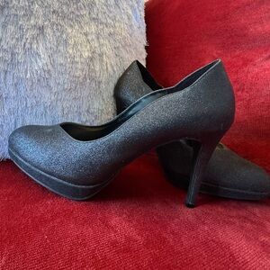 FIONI Black Glitter Platform High Heel Pumps